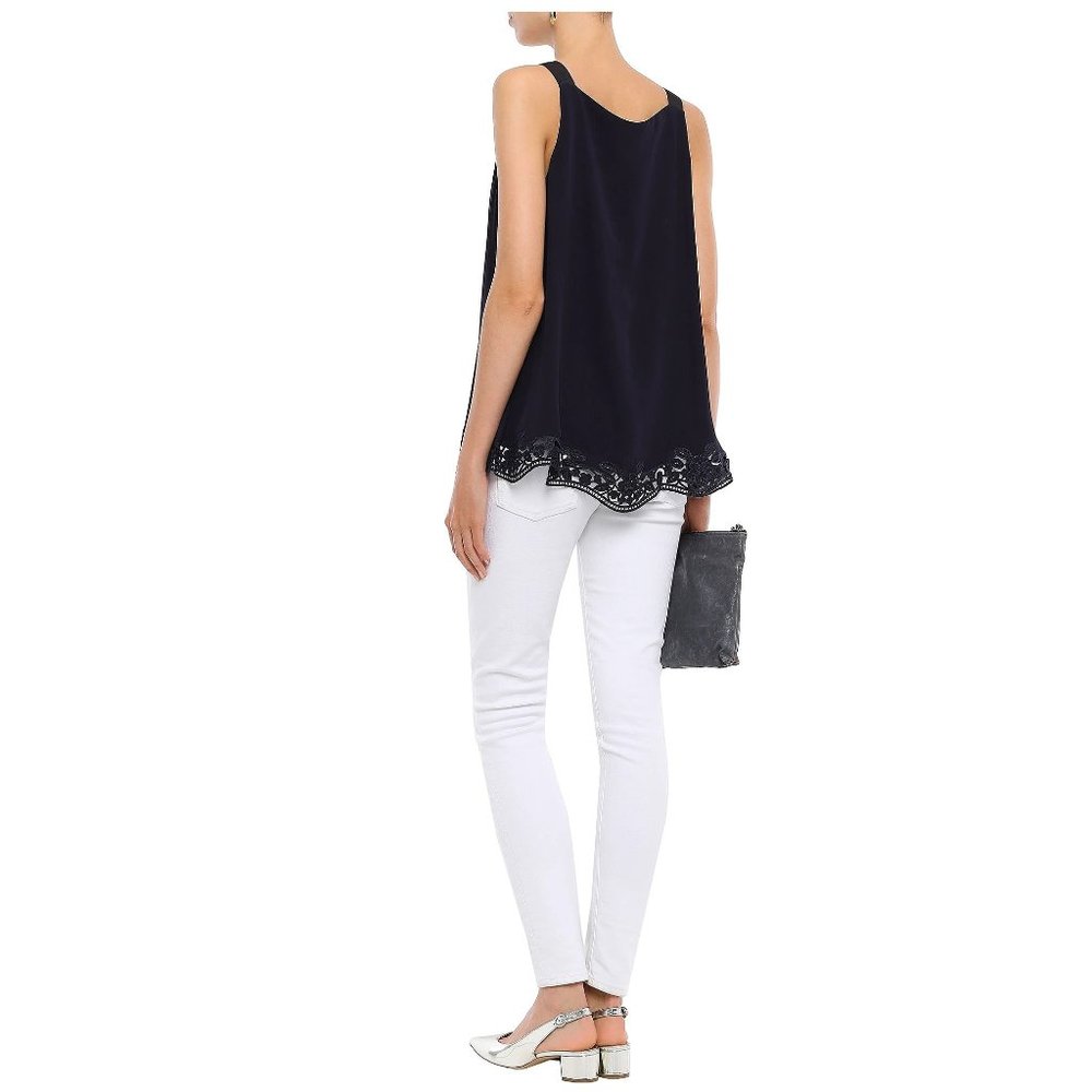 NEW Kate Spade Embroidered Trim Silk Top, Rich Navy, Small, Sleeveless, Lined - Picture 4 of 15